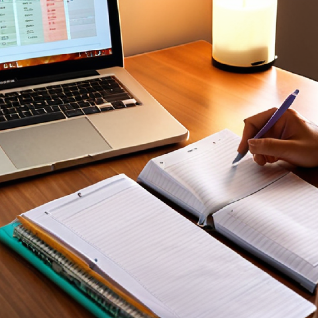 **Prompt:** A focused and determined individual, seen from a slight over-the-shoulder angle, reviewing notes and a laptop at a neat, organized desk. Soft, warm lighting illuminates study materials, including a fitness textbook and a checklist. The atmosphere is calm and productive, emphasizing diligent preparation for an important exam. Subtle elements like a water bottle or a healthy snack might be present.
    *   **Style:** Realistic, detailed, warm lighting, cozy but disciplined atmosphere.