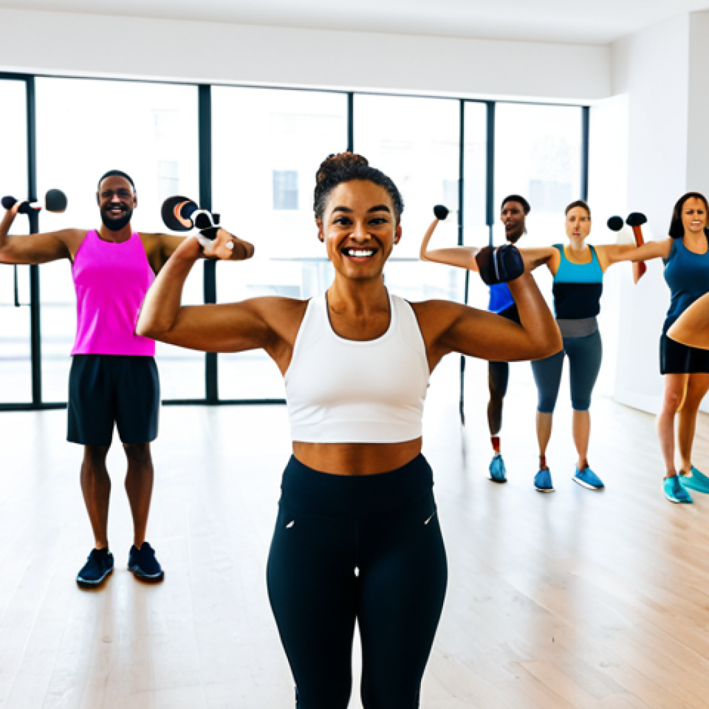 피트니스 경영사 비전과 역할 - Branding**

"A diverse group of people happily participating in a fitness class in a modern, brightl...