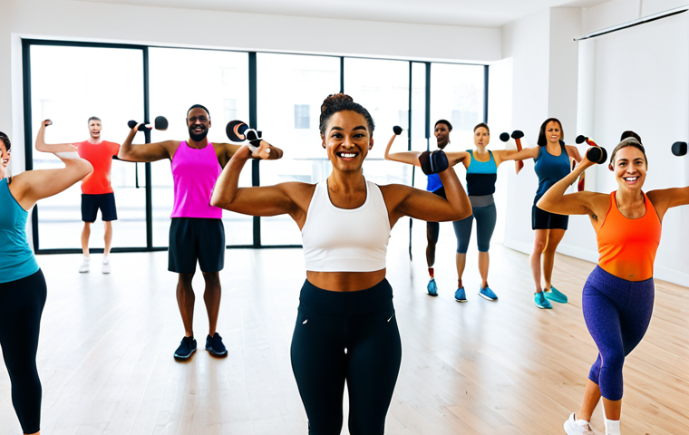 피트니스 경영사 비전과 역할 - Branding**

"A diverse group of people happily participating in a fitness class in a modern, brightl...