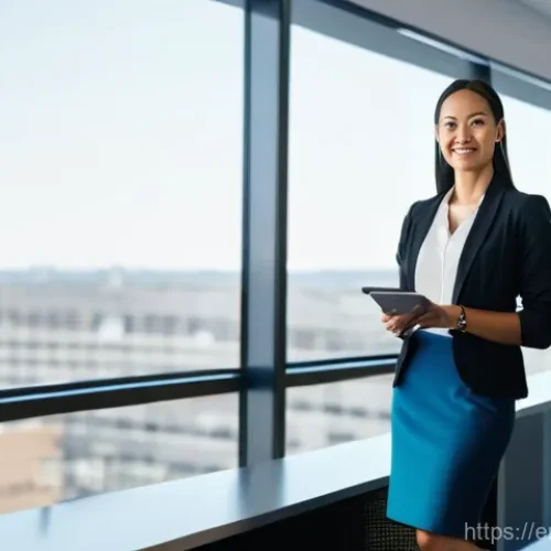 피트니스 경영사 이직 후 첫 업무 적응기 - **Prompt:** "A confident female executive, late 20s to early 30s, of diverse ethnicity, dressed in s...