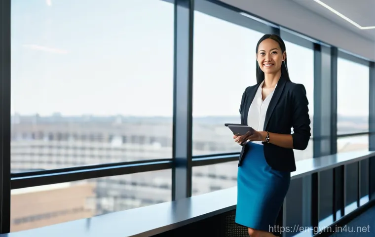 피트니스 경영사 이직 후 첫 업무 적응기 - **Prompt:** "A confident female executive, late 20s to early 30s, of diverse ethnicity, dressed in s...