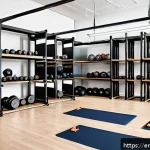 피트니스 경영사로서 새로운 사업 아이디어 - A modern gym interior featuring flexible multi-use workout spaces with movable walls and modular equ...