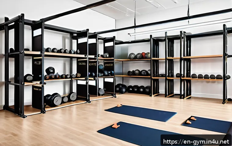 피트니스 경영사로서 새로운 사업 아이디어 - A modern gym interior featuring flexible multi-use workout spaces with movable walls and modular equ...